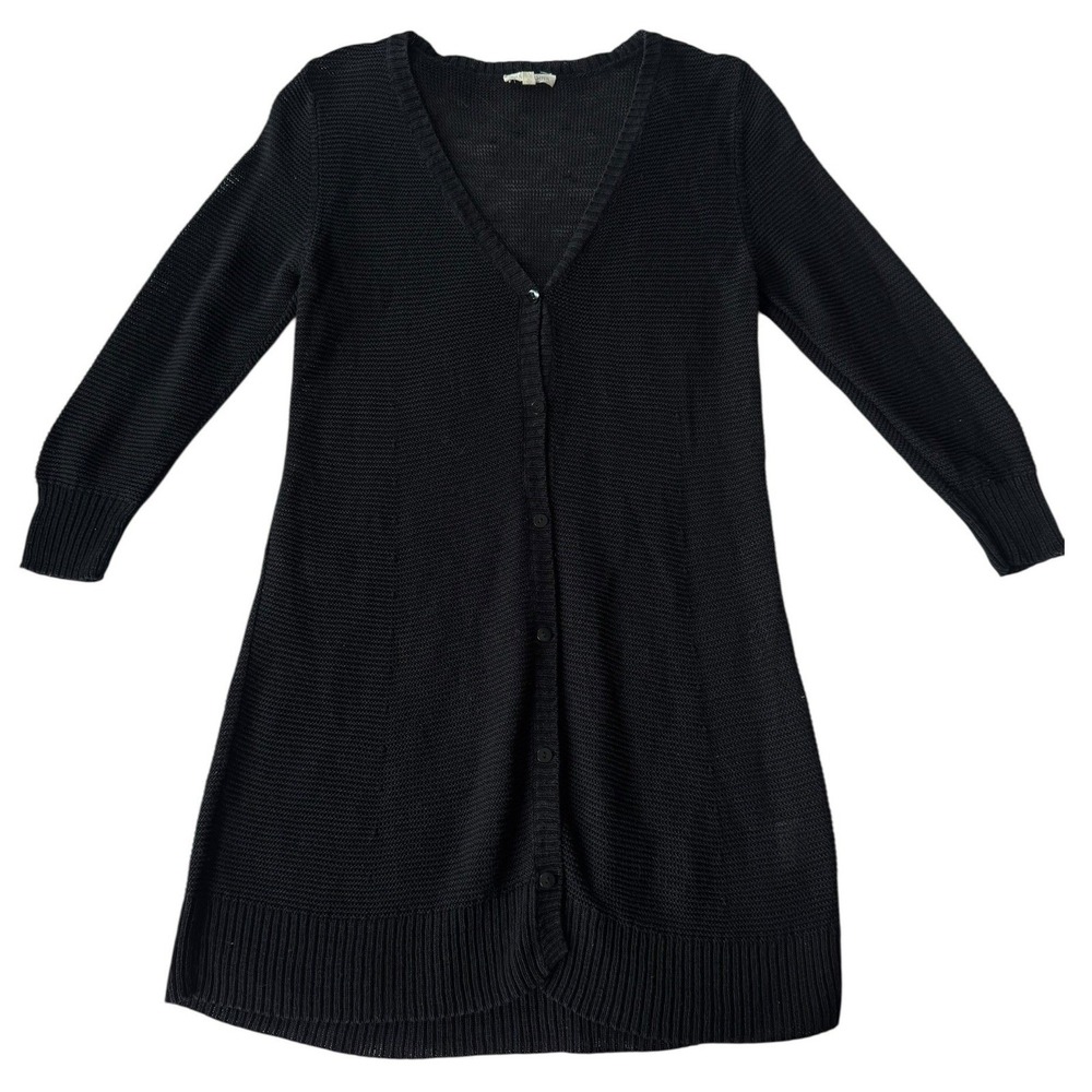 Eileen‎ Fisher Black Linen Button Front Cardigan Sweater Dress Size S